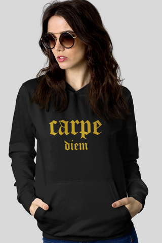 Carpe Diem Black & Gold Unisex Hoodie, Latin Phrase sweatshirt, seize the day old latin saying hoodie and sweatshirt, Black gold, Merchkart