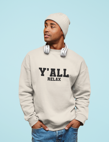 Y'ALL hoodie and sweatshirt, Y'ALL relax varsity font hoodie and sweatshirt, You-all yall southern American Texan phrase, Merchkart
