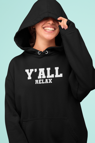 Y'ALL hoodie and sweatshirt, Y'ALL relax varsity font hoodie and sweatshirt, You-all yall southern American Texan phrase, Merchkart